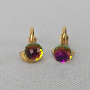 Vintage Patented Aurora Borealis & Faux Pearl Clip On Earrings Gold Tone AB Crystal