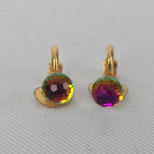 Vintage Patented Aurora Borealis & Faux Pearl Clip On Earrings Gold Tone AB Crystal