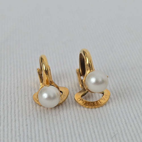 Vintage Patented Aurora Borealis & Faux Pearl Clip On Earrings Gold Tone AB Crystal