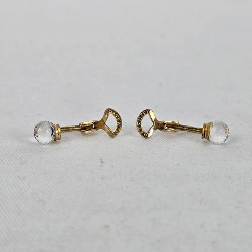 Vintage Patented Aurora Borealis & Faux Pearl Clip On Earrings Gold Tone AB Crystal