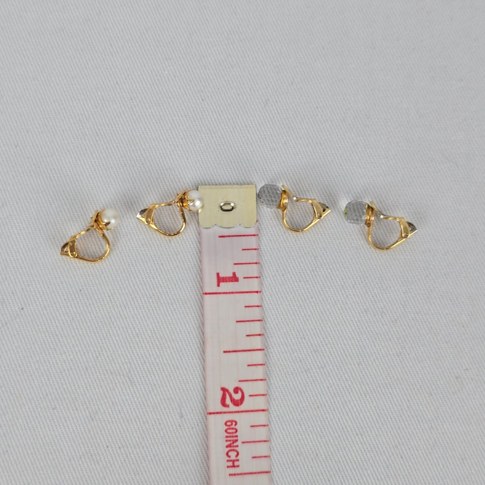 Vintage Patented Aurora Borealis & Faux Pearl Clip On Earrings Gold Tone AB Crystal