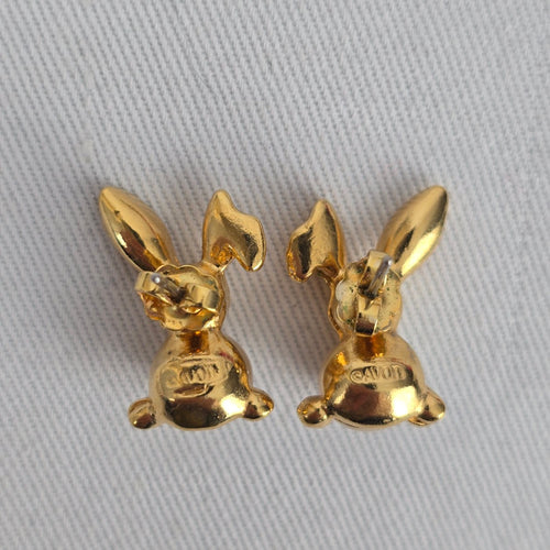 Vintage Avon Bunny Faux Pearl Earrings Gold Tone Rabbit Earrings