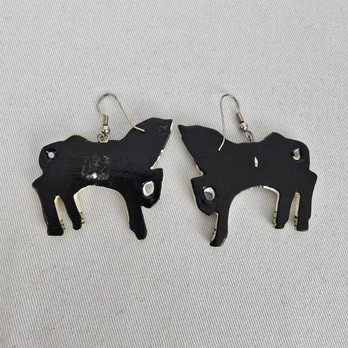 Vintage Folk Art Carousel Horse Dangle Earrings Hand Painted Statement