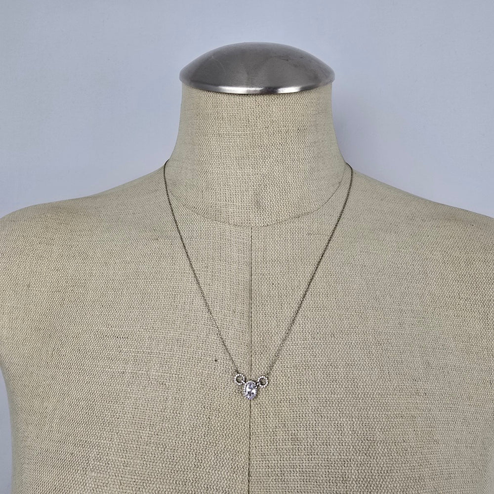Dainty Crystal Necklace Silver Tone CZ Pendant