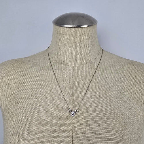Dainty Crystal Necklace Silver Tone CZ Pendant