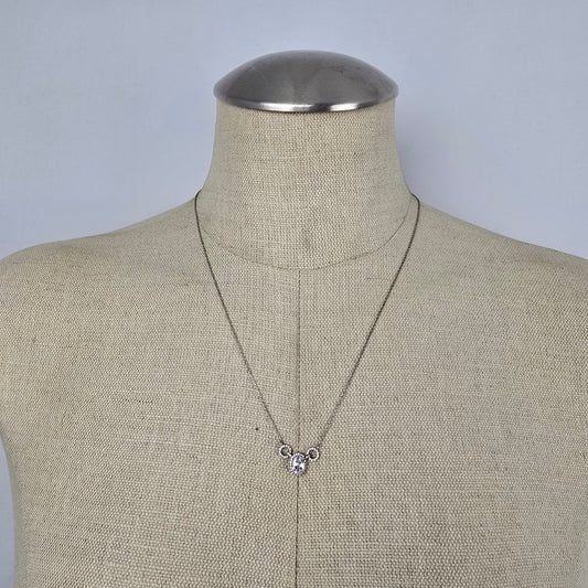 Dainty Crystal Necklace Silver Tone CZ Pendant