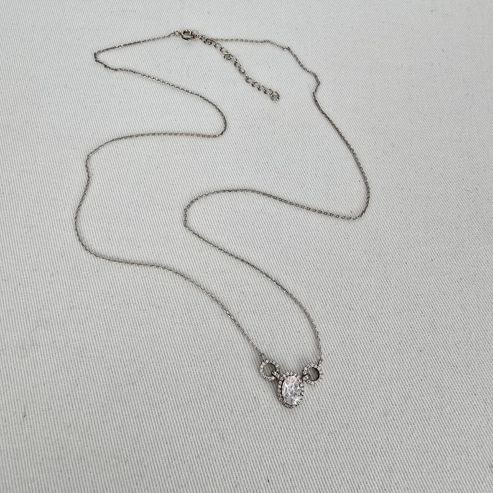 Dainty Crystal Necklace Silver Tone CZ Pendant