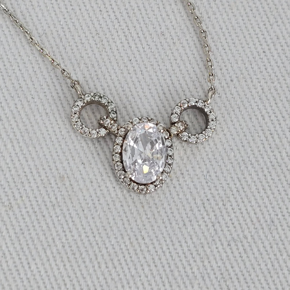 Dainty Crystal Necklace Silver Tone CZ Pendant