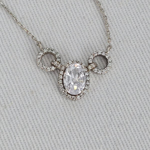 Dainty Crystal Necklace Silver Tone CZ Pendant