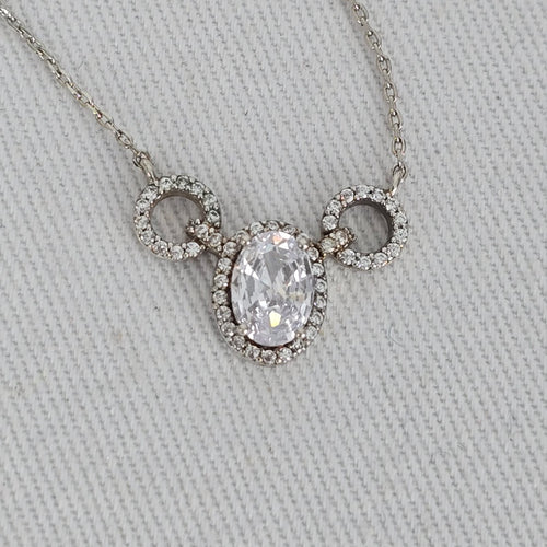 Dainty Crystal Necklace Silver Tone CZ Pendant