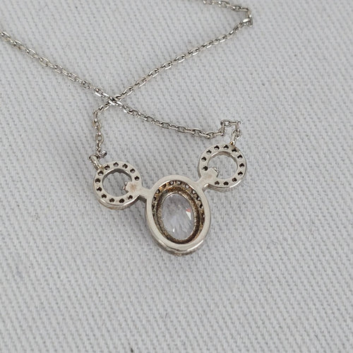 Dainty Crystal Necklace Silver Tone CZ Pendant