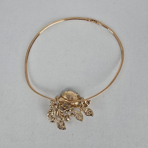 Gold Tone Crystal Statement Collar Necklace Rhinestone Leaf Bib Necklace