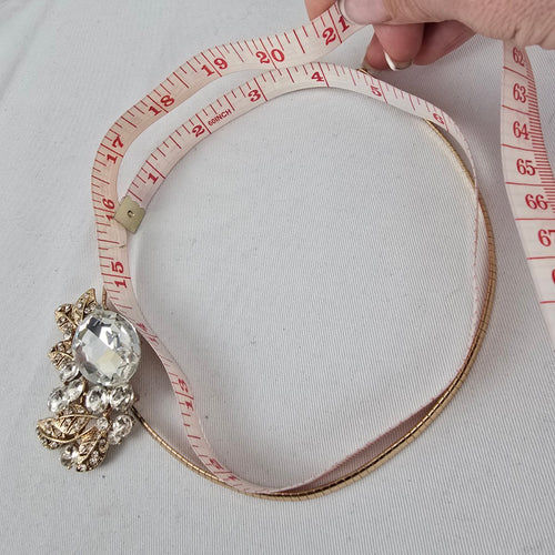 Gold Tone Crystal Statement Collar Necklace Rhinestone Leaf Bib Necklace