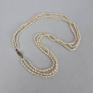 Vintage Multi Strand Freshwater Pearl Necklace Sterling Clasp