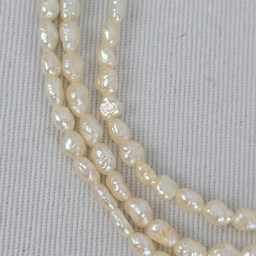Vintage Multi Strand Freshwater Pearl Necklace Sterling Clasp