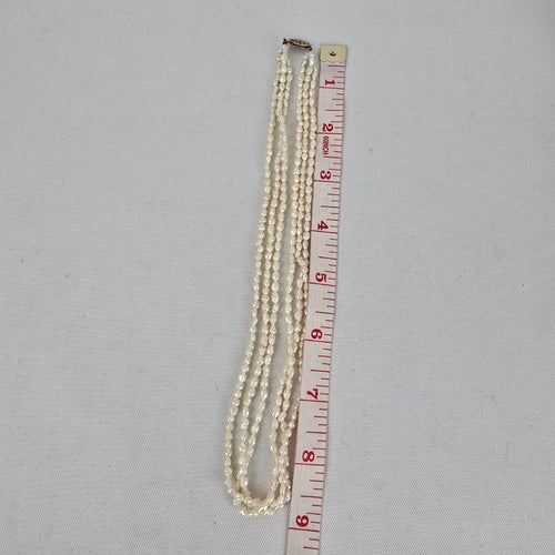 Vintage Multi Strand Freshwater Pearl Necklace Sterling Clasp
