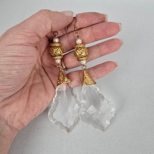 Vintage Baroque Style Faceted Glass Crystal Statement Earrings