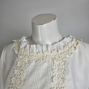 Vintage Victorian Style Wedding Dress White High Neck Lace Trim Gown Size S/M