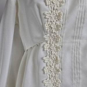 Vintage Victorian Style Wedding Dress White High Neck Lace Trim Gown Size S/M