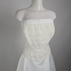 Vintage White Satin Wedding Dress Size M Strapless Corset Lace Back Bridal Gown