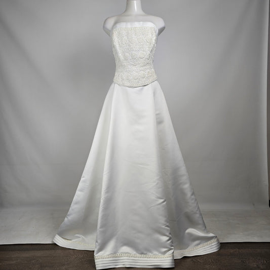 Vintage White Satin Wedding Dress Size M Strapless Corset Lace Back Bridal Gown