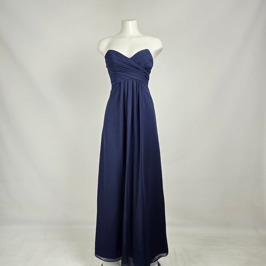 Alfred Angelo Navy Strapless Chiffon Bridesmaid Gown Size 2