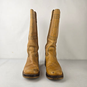 Vintage Korean Made Leather Tan Campus Boots Cowboy Boots Style Riding Boots Size 9