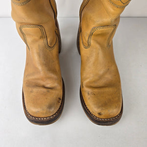 Vintage Korean Made Leather Tan Campus Boots Cowboy Boots Style Riding Boots Size 9