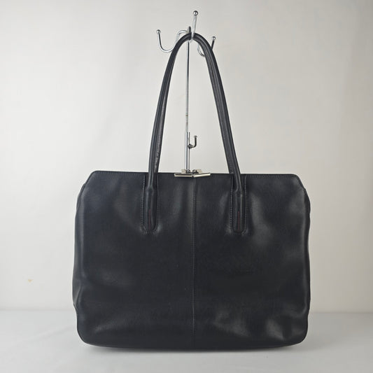 Samsonite Black Leather Frame Tote Bag Business Carryall Purse