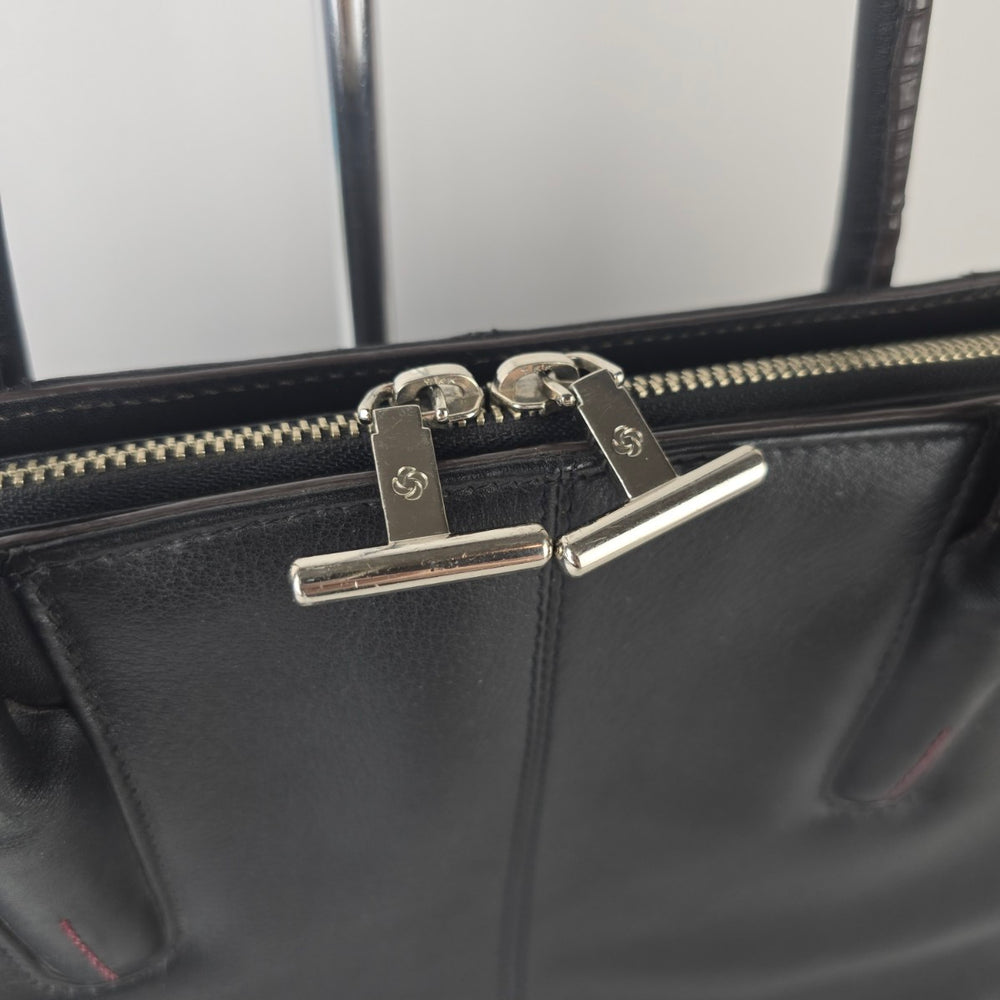 Samsonite Black Leather Frame Tote Bag Business Carryall Purse