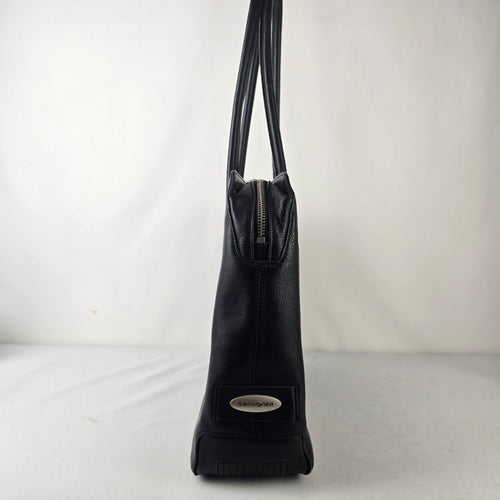 Samsonite Black Leather Frame Tote Bag Business Carryall Purse