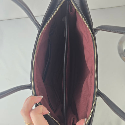 Samsonite Black Leather Frame Tote Bag Business Carryall Purse