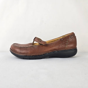 Clarks Un Structured Leather Mary Jane Flats Brown Comfort Shoes 7
