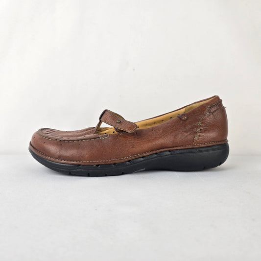 Clarks Un Structured Leather Mary Jane Flats Brown Comfort Shoes 7W