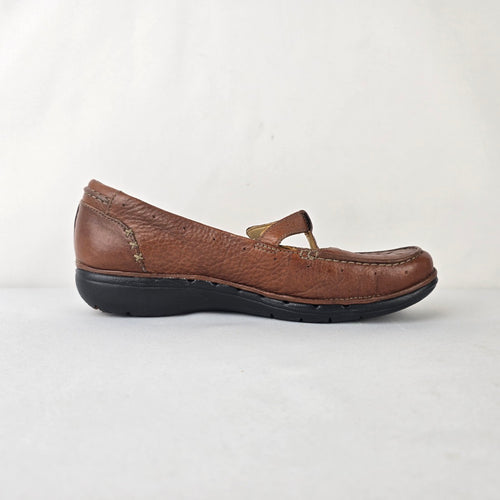 Clarks Un Structured Leather Mary Jane Flats Brown Comfort Shoes 7