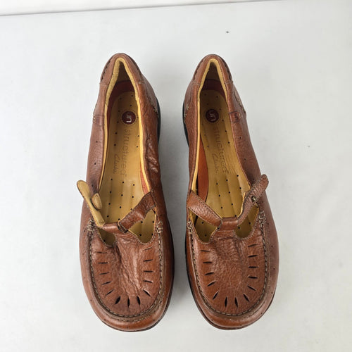Clarks Un Structured Leather Mary Jane Flats Brown Comfort Shoes 7