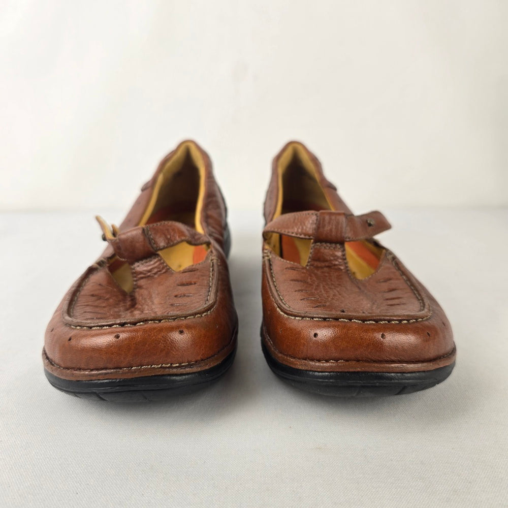 Clarks Un Structured Leather Mary Jane Flats Brown Comfort Shoes 7