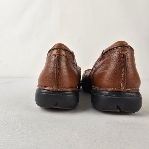 Clarks Un Structured Leather Mary Jane Flats Brown Comfort Shoes 7