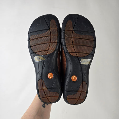 Clarks Un Structured Leather Mary Jane Flats Brown Comfort Shoes 7