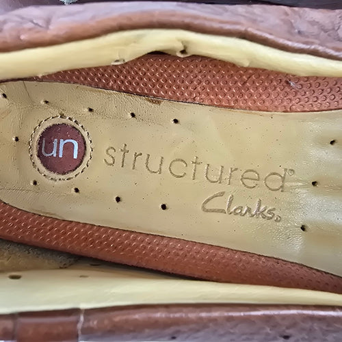 Clarks Un Structured Leather Mary Jane Flats Brown Comfort Shoes 7