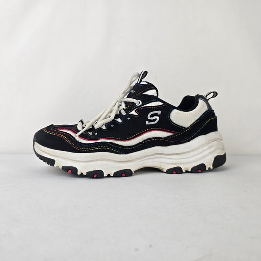 Skechers Sport Daykota Chunky Sneakers Black Rainbow Trim Size 8
