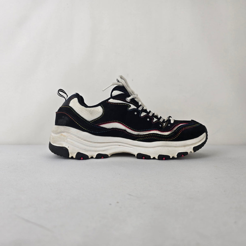 Skechers Sport Daykota Chunky Sneakers Black Rainbow Trim Size 8