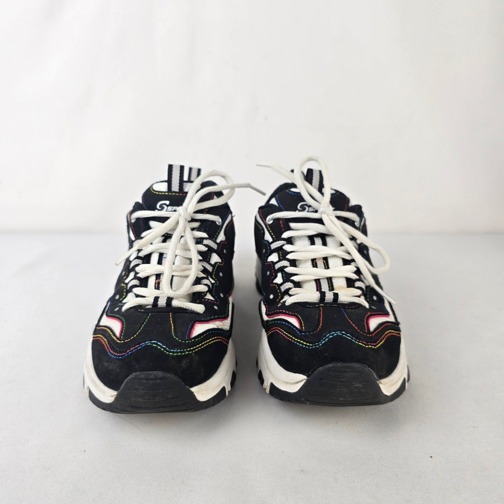 Skechers Sport Daykota Chunky Sneakers Black Rainbow Trim Size 8