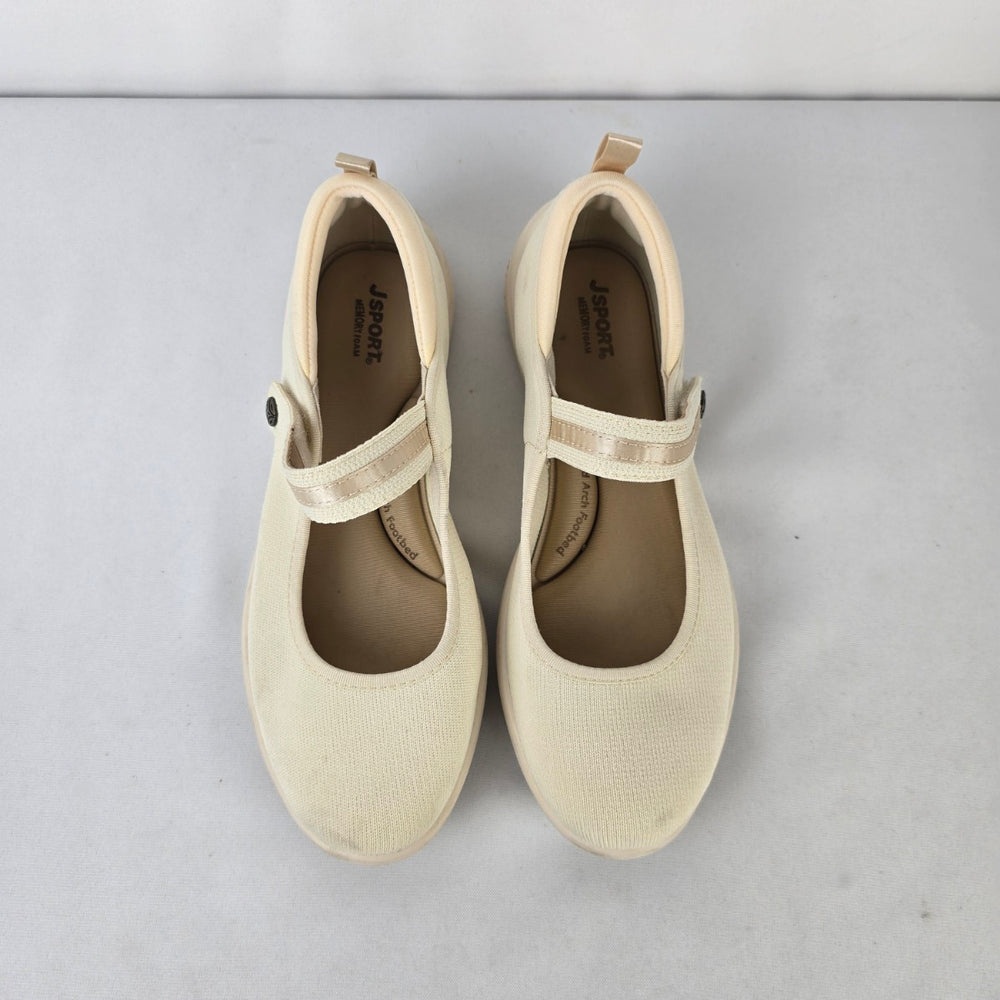 JSport by Jambu Melody Mary Jane Flats Cream Comfort Shoes Size 8