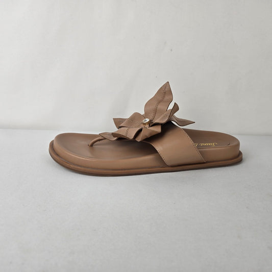 Saint Savoy Floral Leather Flip Flop Sandals Taupe Comfort Slides Size 10