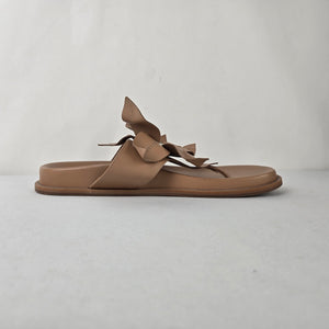 Saint Savoy Floral Leather Flip Flop Sandals Taupe Comfort Slides Size 10