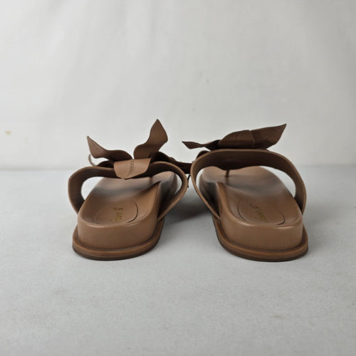 Saint Savoy Floral Leather Flip Flop Sandals Taupe Comfort Slides Size 10