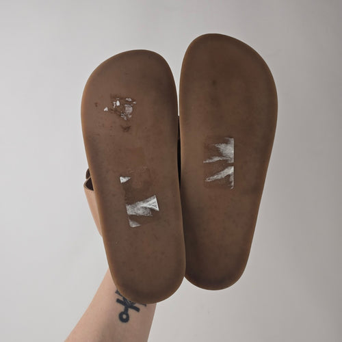 Saint Savoy Floral Leather Flip Flop Sandals Taupe Comfort Slides Size 10