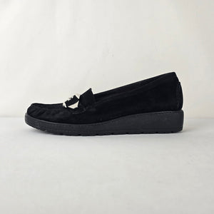 Stuart Weitzman Black Suede Loafers Silver Hardware Flats Size 9