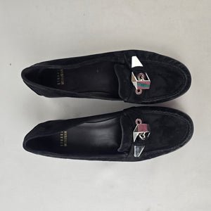 Stuart Weitzman Black Suede Loafers Silver Hardware Flats Size 9